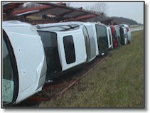 Rolled over car carrier